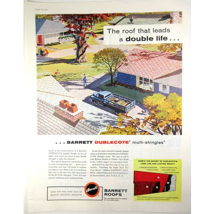 Vintage Print Ad 1956 Barrett Roofs Dublecote Asphalt Singles Robert Smith Art
