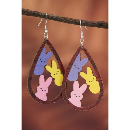 Brown Waterdrop Shape Easter Bunny Hook Earrings