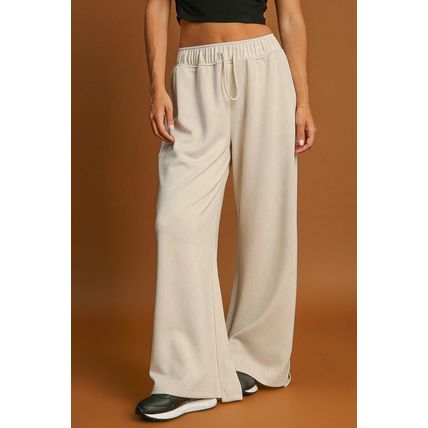 Apricot Loop Drawstring Casual Wide Leg Pants
