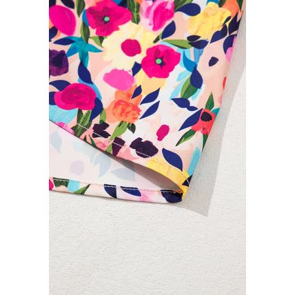 Pink Floral Puff Short Sleeve V Neck Mini Dress