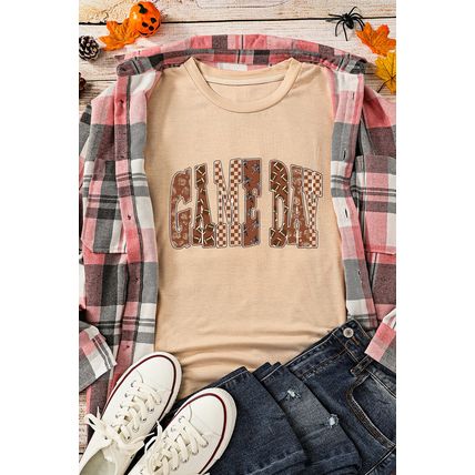 Khaki GAME DAY Rugby Checkered Letter Graphic T Shirt