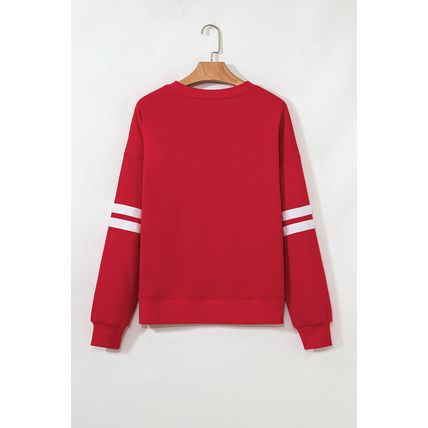 Fiery Red Starry Number 15 Printed Oversize Varsity Sweatshirt