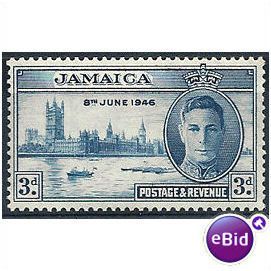 Jamaica 1946 SG142 3d Blue Victory P13.5x14 Unmtd Mint