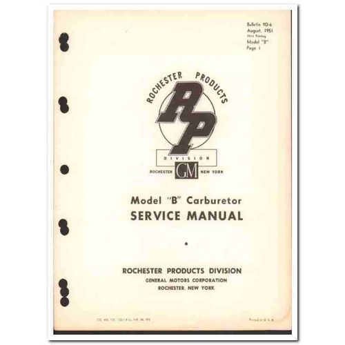 rochester carburetors 1951 chevrolet model b service vintage manual