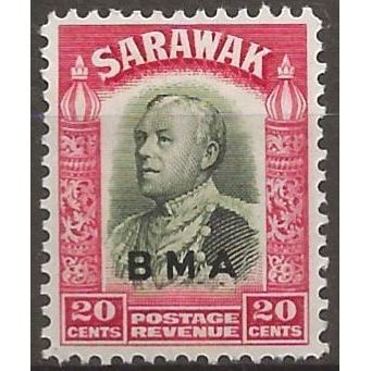 Sarawak 1945 SG136 20c Olive-Green & Carmine BMA Mounted Mint .