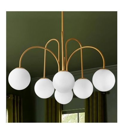 Rennnsan Ayden 6-Light Dimmable Gold Sputnik Sphere Chandelier with Opal Glass