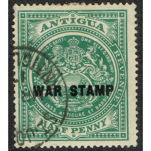 Antigua 1916 War Stamp ½d Green Black Overprint SG52 FU