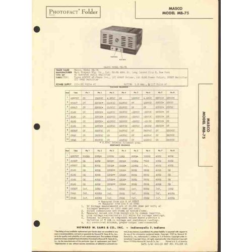 MASCO model MB-75 10 tube audio amplifier Sams Photofact manual