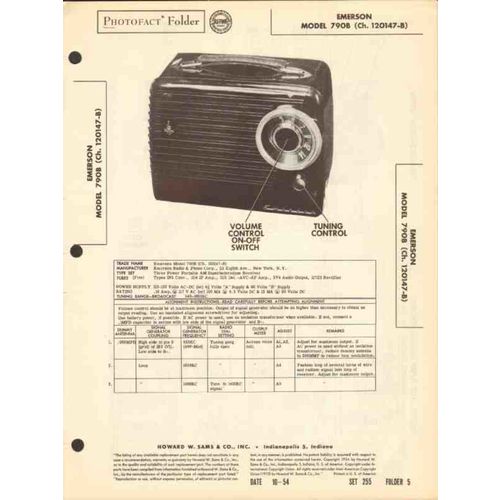 EMERSON model 790B 5 tube AM radio receiver Sams Photofact manual