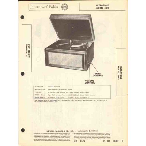 ULTRATONE model 400 record changer phonograph Sams Photofact manual