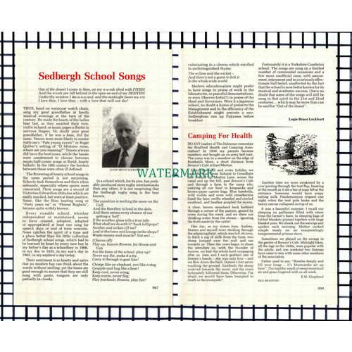 (7155) Sedbergh School Songs Logie Bruce Lockhart - 1987 Small Article