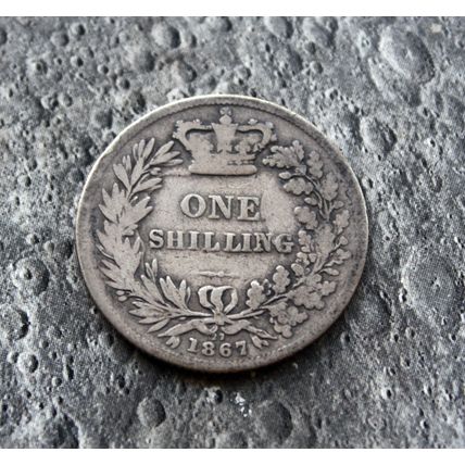 1867 Queen Victoria Silver 92.5% Young Head Shilling 1/- British English Die 27