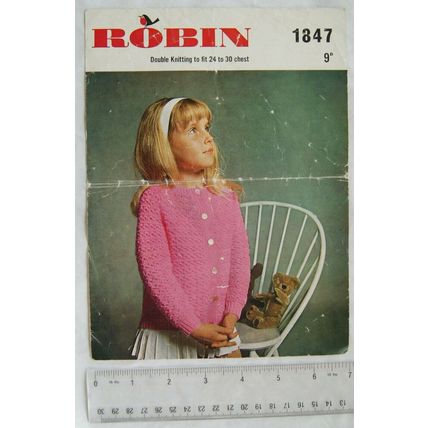 Vintage: Robin 1848 crochet look cardigan, DK, 24-30 inches