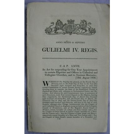 1836 Act of Parliament: Dignities & Offices Cathedral & Collegiate Churches
