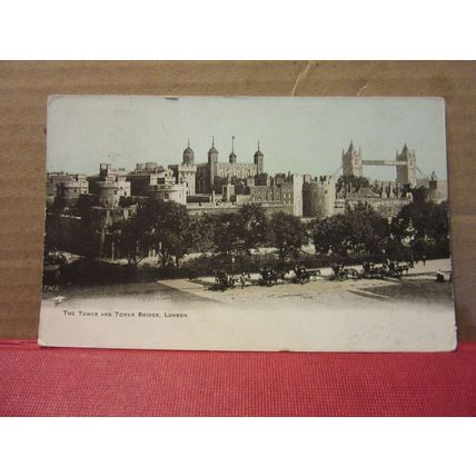 THE TOWER & TOWER BRIDGE, LONDON antique used postcard 1904 pm #