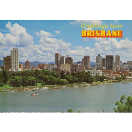 Postcard Brisbane skyline from Gardens Reach, Queensland, Australia