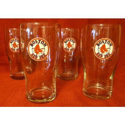 SET OF 4 BOSTON RED SOX STYLIZED PINT GLASSES OFFICIAL MLB MAJOR LEAGUE BASEBALL