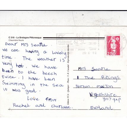 Pays de Chaumieres Bretagne France Multiview Postcard posted 1992 crease