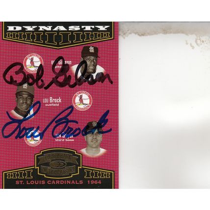 BOB GIBSON & LOU BROCK 0591/1500 AUTO 2004 ST. LOUIS CARDINALS HOF WORLD CHAMPS
