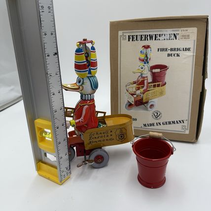 Fire Brigade Duck Tin Toy Germany Wilesco #280 Blechspielzeug Windup Works Boxed