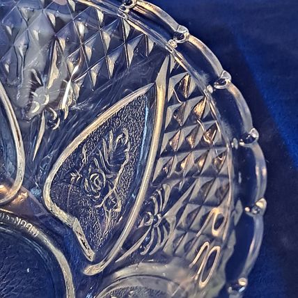 FIRNA Indonesia GLASS BOWL Candy Dish Nut Box Hearts Roses 7"