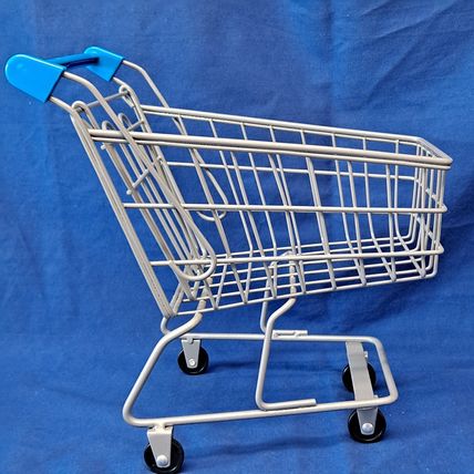 Min/Small METAL SHOPPING CART Rolling Wheels Toy Doll Decor Display 10" Basket