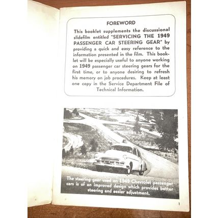 Super CHEVROLET Service SERVICING THE 1949 PASSENGER CAR STEERING GEAR Booklet