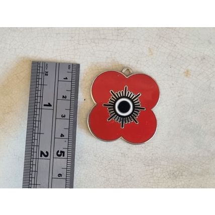 Large Red Flower Pendant, Metal Enamel Poppy