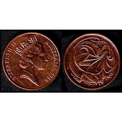 Australia Two Cent 1988 Used Coin Frilled neck-lizard 2c QE II