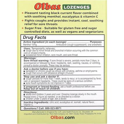 Olbas Maximum Strength Sugar Free Lozenges, Black Currant Flavor 24 Ea (Pack of
