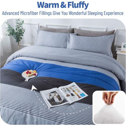 Andency Full Size Blue Comforter Set (79X90 Inch), 3 Pieces Gray and Blue Patchw