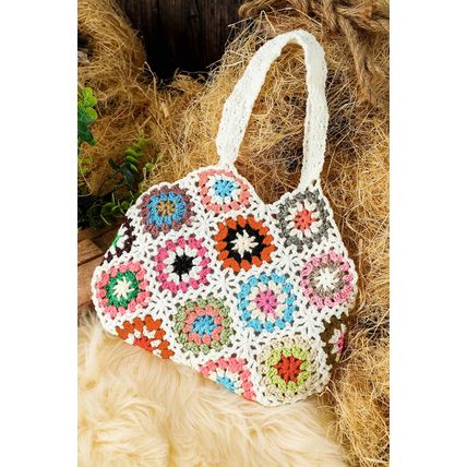 White Random Boho Floral Crochet Retro Hollowed Bag