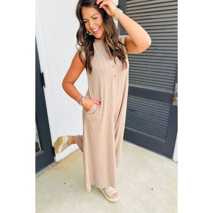 Smoke Gray Textured Buttoned Wide Leg Sleeveless Jumpsuit