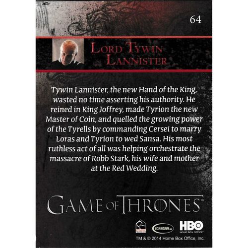 2014 Rittenhouse Game of Thrones Season 3 #64 Lord Tywin Lannister