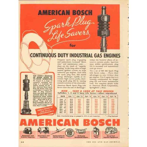 american bosch 1953 spark plugs continuous duty gas engines vintage ad