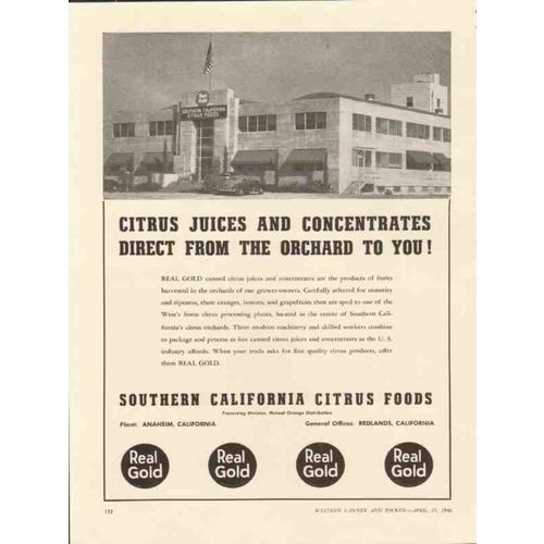 southern calif citrus foods 1946 real gold canned juice vintage ad