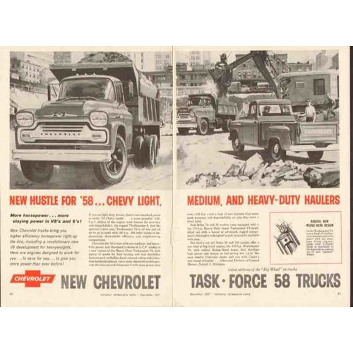 chevrolet 1957 light med heavy-duty hauler truck rudy pott vintage ad