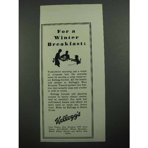 1931 Kellogg's Rice Krispies Ad - Winter Breakfast