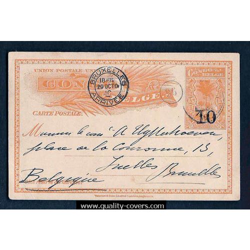 Belgium Congo Postal Card 1910 to Belgium with Overprint