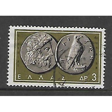 GREECE 1963 GREEK COINS SG 913 3d OLIVE FINE USED#