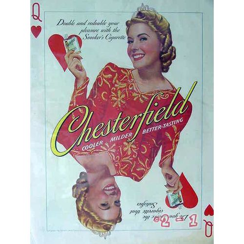CHESTERFIELD CIGARETTES 1940 Queen of Hearts vintage ad