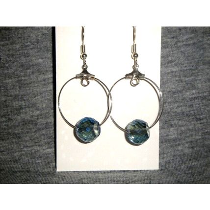 Stunning 128 faceted large AB crystal glass drum on hoop hook earrings