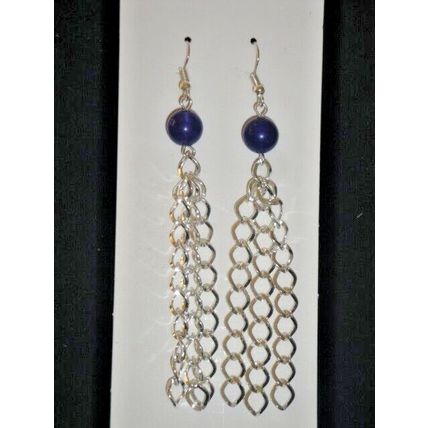 Different 85mm long chain & round amethyst drop earrings