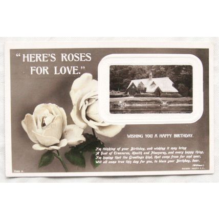 1912 Greetings postcard - Happy Birthday Roses for Love