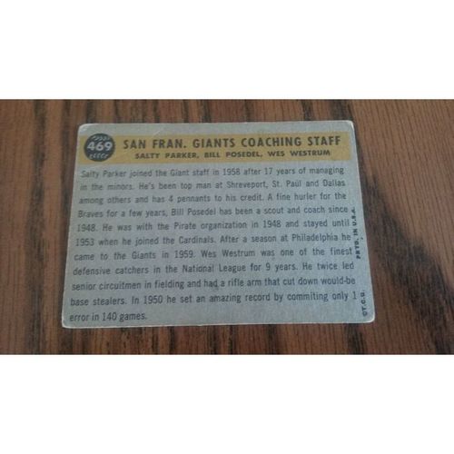 1960 Topps Card # 469 Giants Coaches Good (2) San Francisco