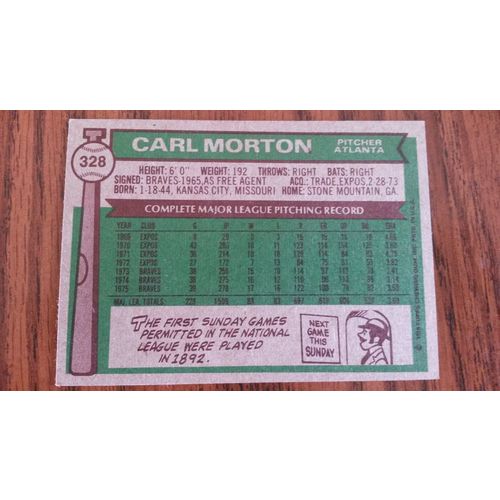1976 Topps Card # 328 Carl Morton Very Good (3) Atlanta Braves