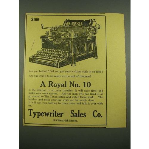 1915 Royal No. 10 Typewriter Ad - Are You Behind?