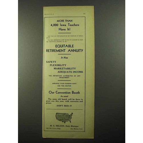 1932 The Equitable Insurance Ad - 4,000 Iowa Teachers