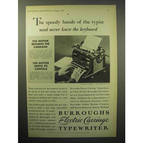 1933 Burroughs Electric Carriage Typewriter Ad - Speedy