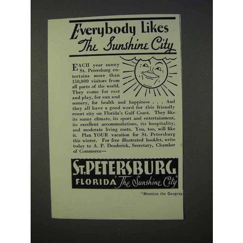 1934 St. Petersburg Florida Tourism Ad - Sunshine City